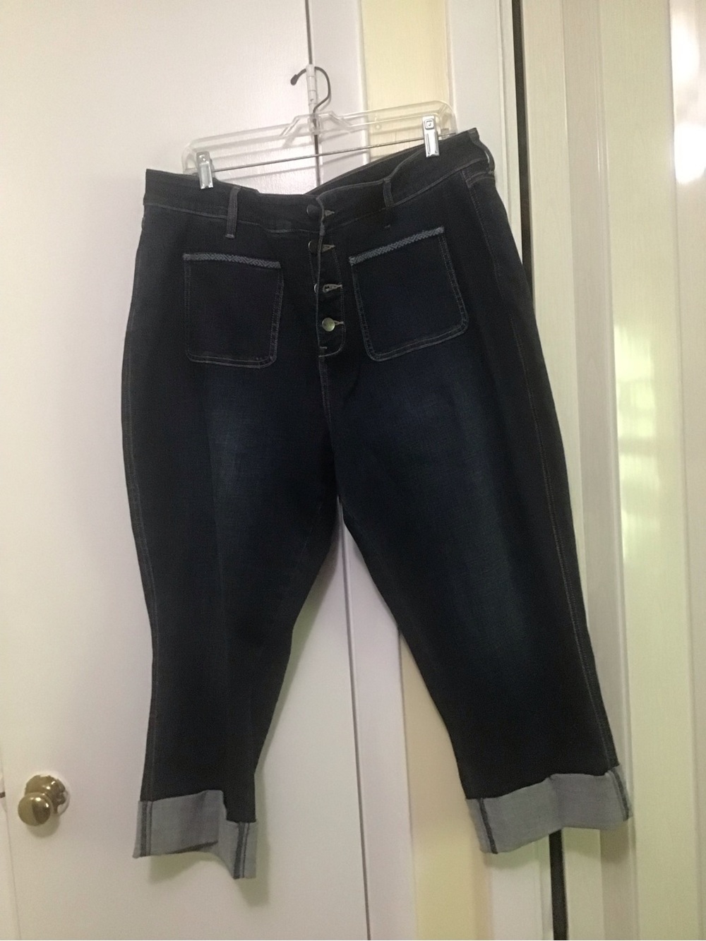 NYDJ Dark Indigo Cropped Button-Fly Jeans with Patch Pockets